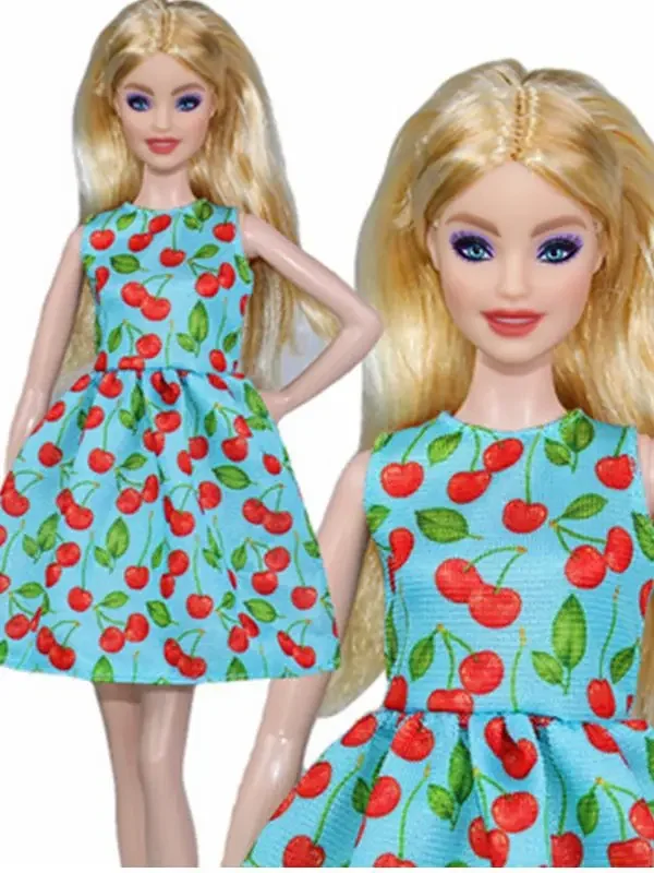 1/6 Doll Clothes Green Cherry Mini Dress For Barbie Clothing For Barbie Clothes Outfits Gown 11.5