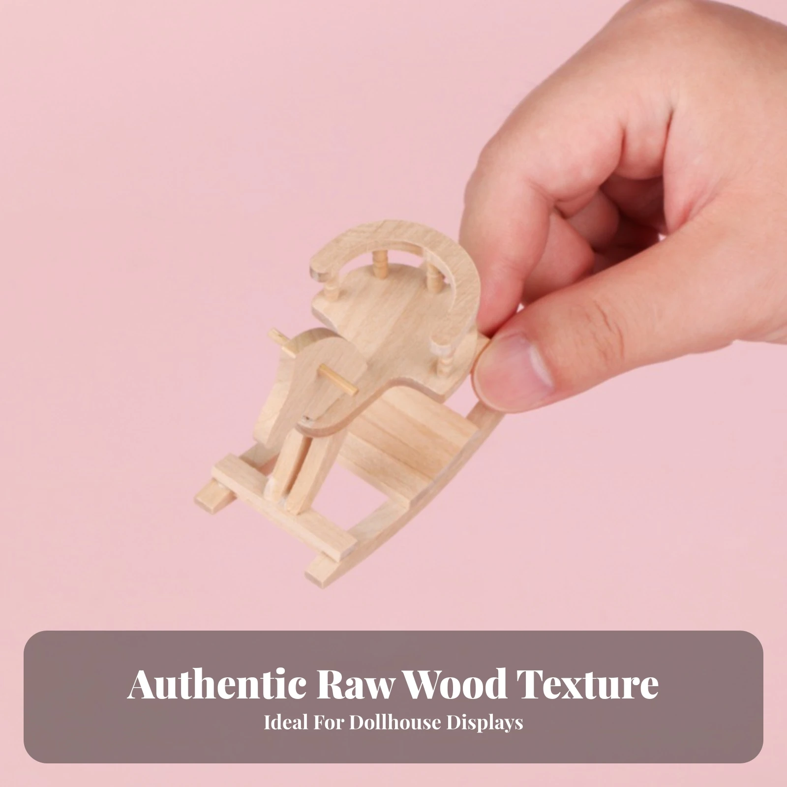 Dollhouse Furniture Natural Miniature Wooden Rocking Horse Dollhouse Rocking Horse Collectible for Crafters, Tabletop Display