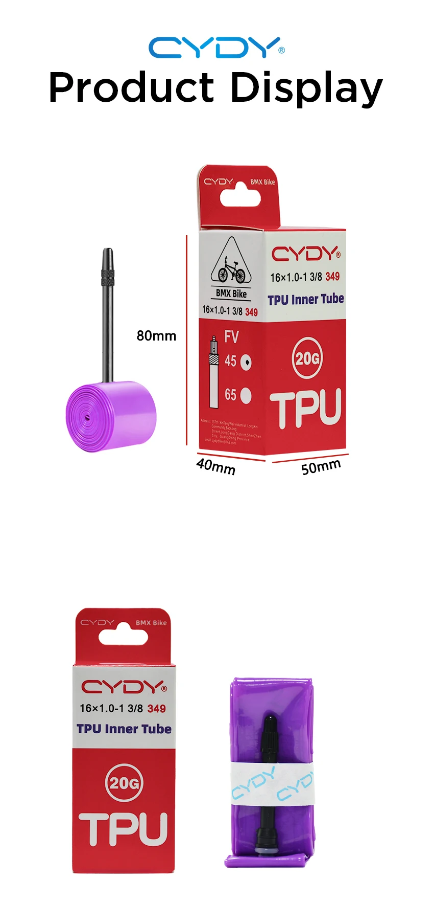 CYDY TPU Fahrradschlauchkamera 16”349 16x1.0, 1 1/8, 1.1, 1 1/4, 1.4, 1 3/8 Presta-Ventil BMX Fahrradreifen Pneu Fahrradreifen – Detail 8
