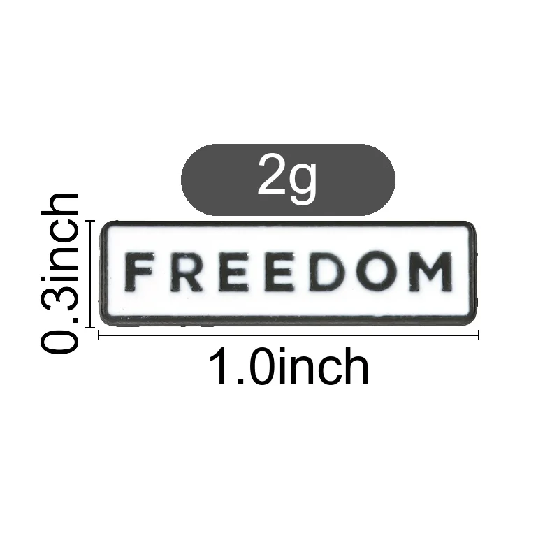 FREEDOM Enamel Pin White Background Black Text Minimalist Word Brooch for Denim Jacket Backpack Daily Wear Streetwear