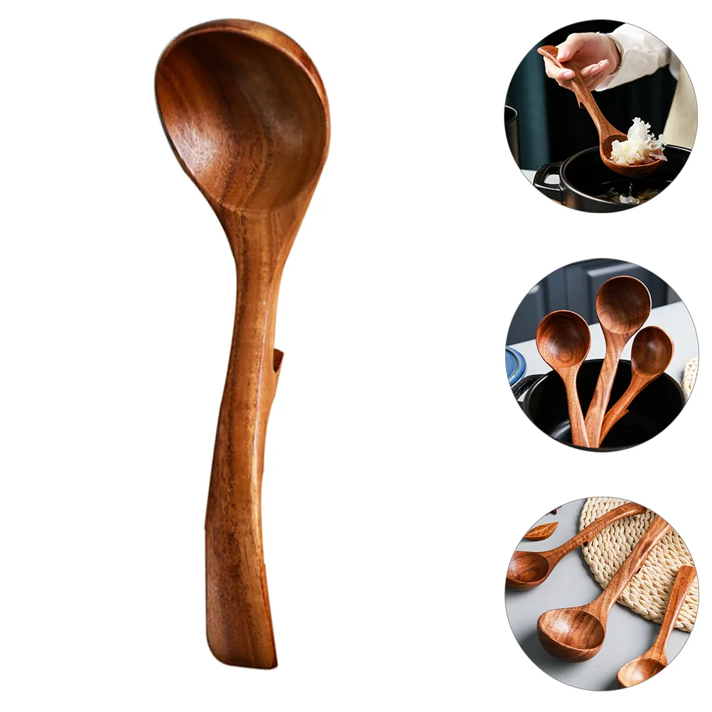

Long Handle Spoon with Hook Wooden Spoons Honey Ladle Silicone for Cooking Small Kitchen Stick Cookware Bamboo