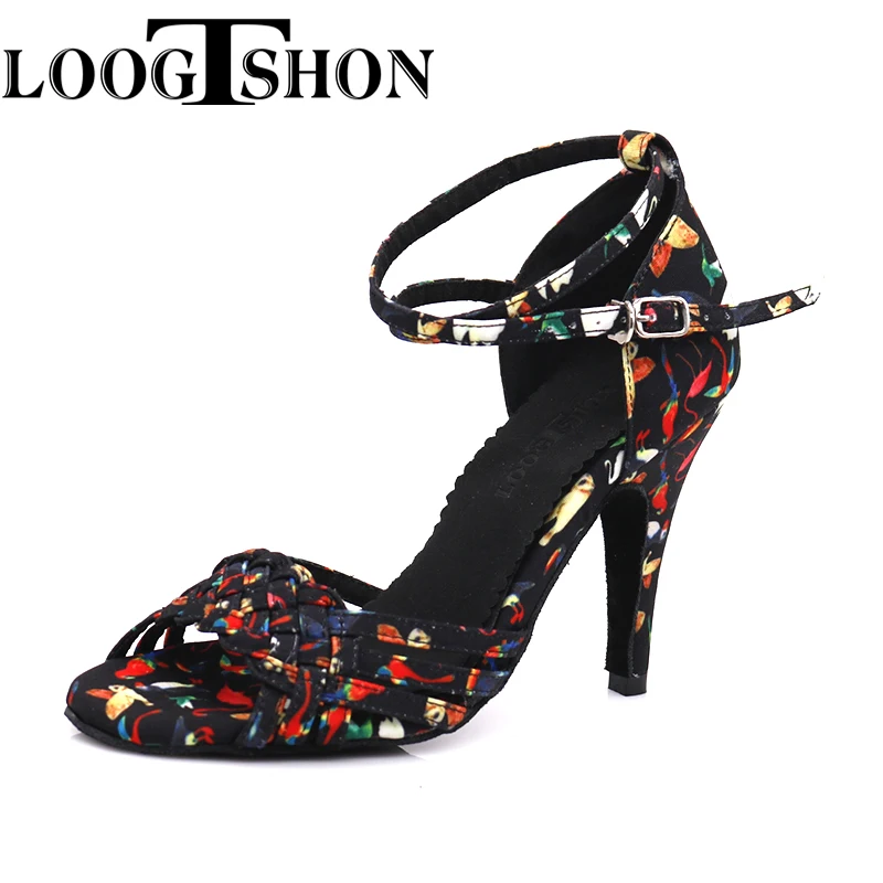 Loogtshon 2024New style latin dance shoes salsa ladies satin soft sole fashion dance sandals prom shoes 7.5-10CM heel