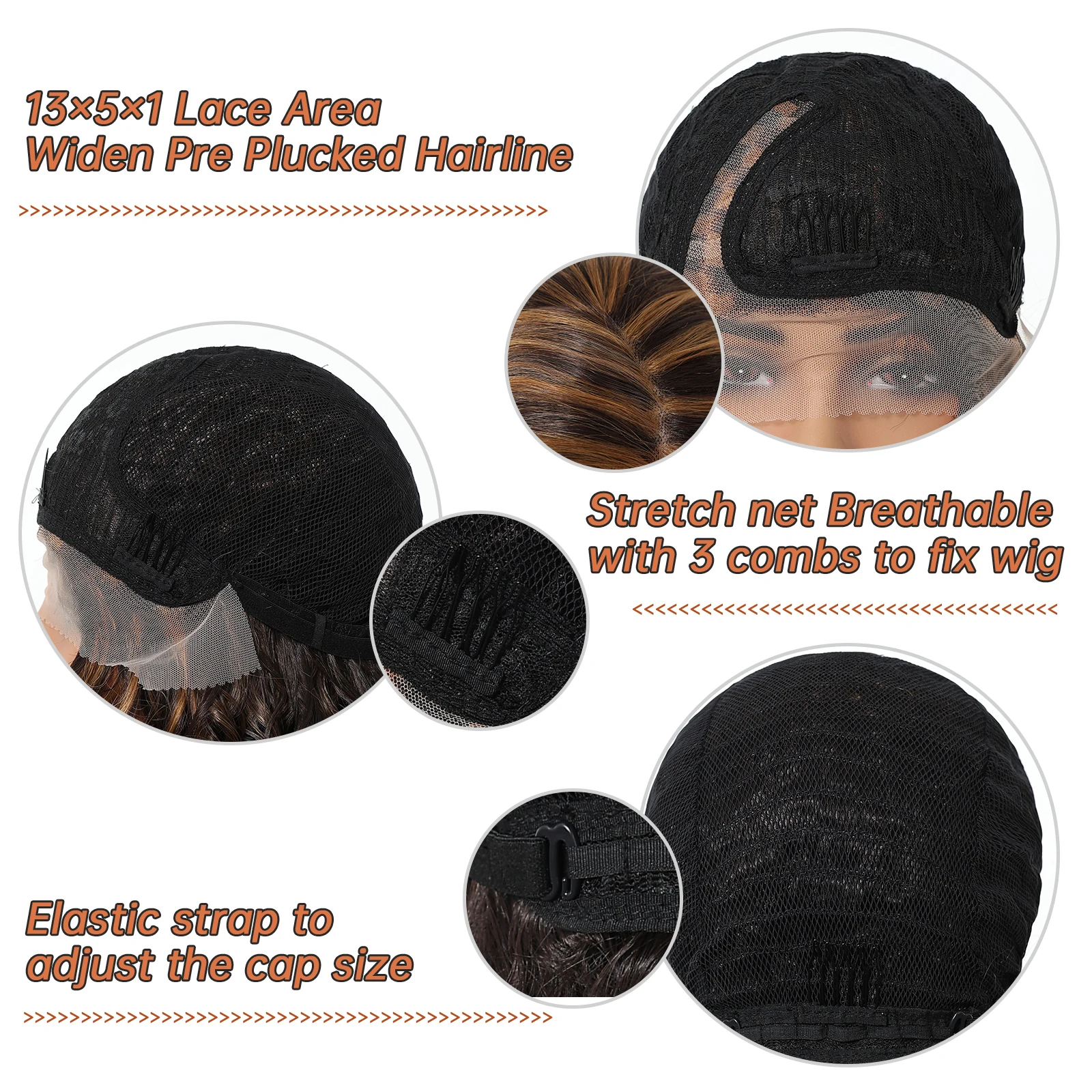 HENRY MARGU 13*5 Parrucca Anteriore Del Merletto Marrone Evidenziare Ricci Parrucche Sintetiche Dei Capelli per Le Donne Quotidiano Breve Ondulato Capelli Finti Parrucca Frontale Del Merletto