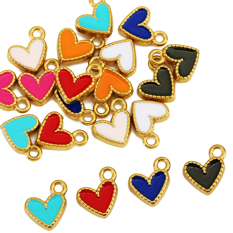 10pcs 8mm Stainless Steel Cute Enamel Love Heart Charms Colorful Heart Pendant for DIY Earring Bracelets Necklace Jewelry Making