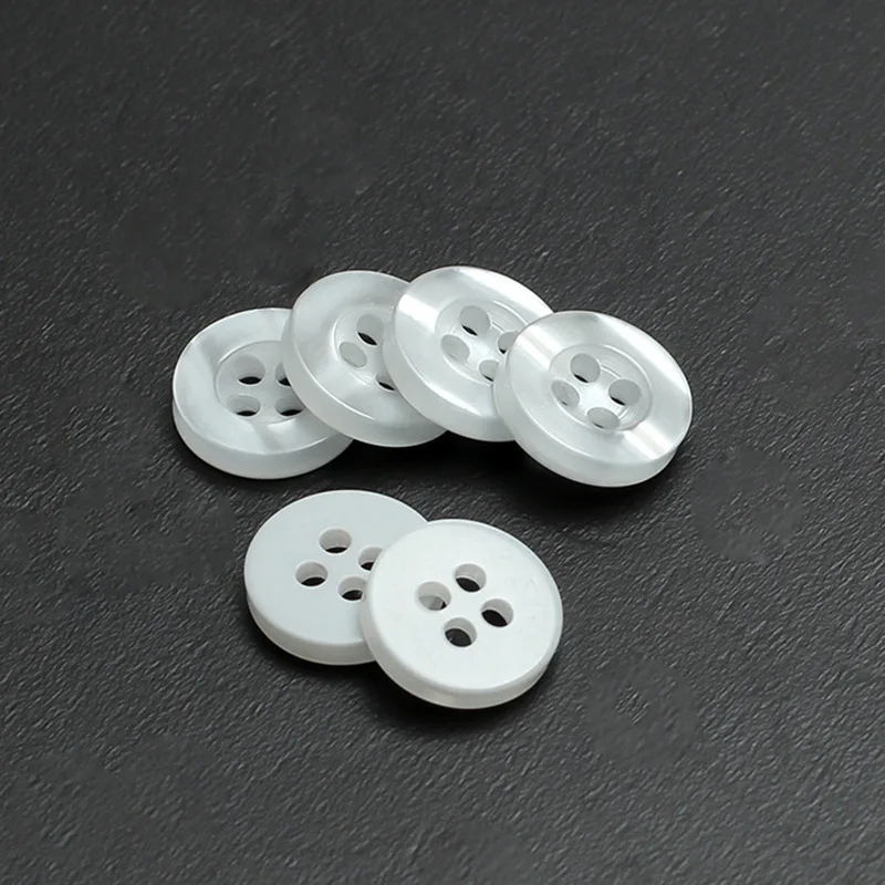 100 Pcs Resin Pearlescent Shirt Button White Edge Wide Edge Versatile Four Eye Button Clothing Apparel Crafts