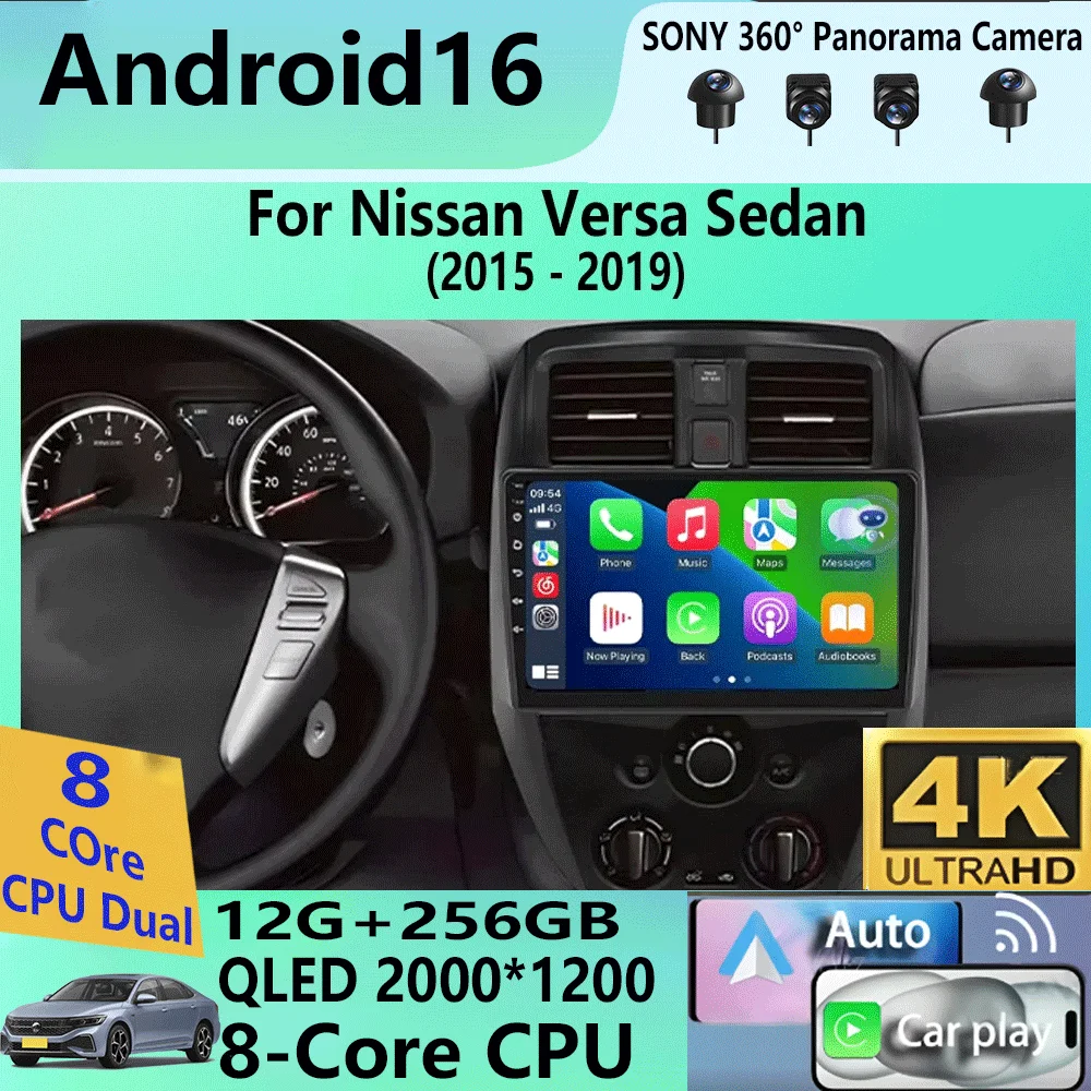 Android 16 Carplay Android Auto 2 Din Car Radio GPS Stereo For Nissan Versa Sedan 2015-2019 Android Multimedia Player 4G WiFi