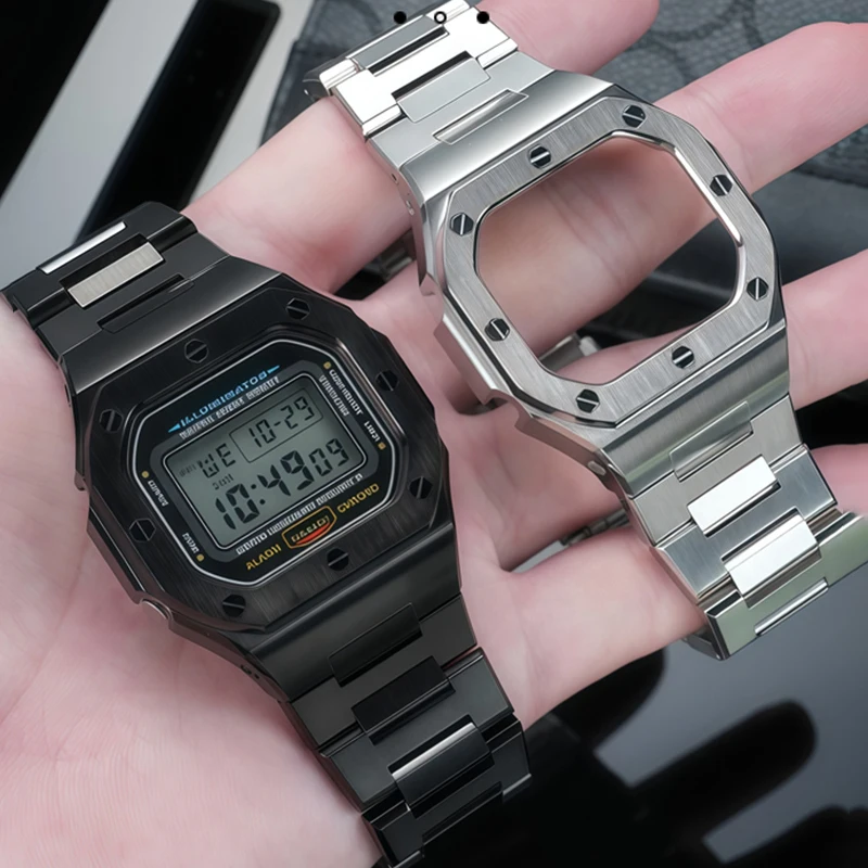 For Casio DW5600 GWB5600 5610 Small Square Metal Case and Strap Modified for Men's Bracelet and Strap Accessor DIY One Piece Set
