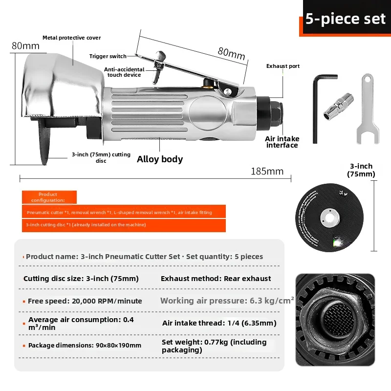 20000 RPM Pneumatic Trimming Tool 3 Inch Air Angle Grinder with Alloy Body and Safety Guard for Reliable Performance