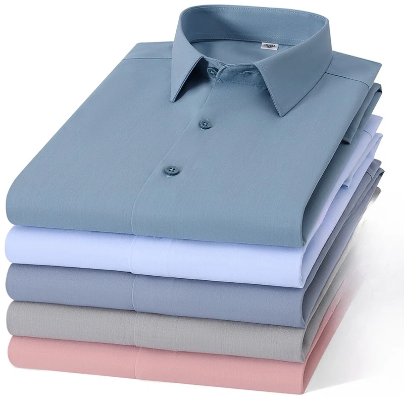 

Plus size 8xl ModaL Silk long sleeve shirts for men slim fit formal plain shirt solid color white tops work office dress clothes