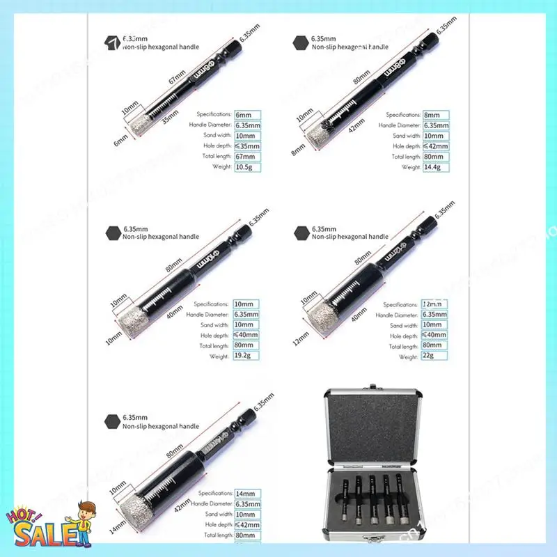 N08R 5 ชิ้น Brazed เจาะ ชุดสูญญากาศ Brazed Diamond Core เจาะ เหมาะสําหรับกระเบื้องหินอ่อนหินแก้ว