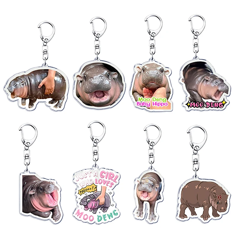 Funny Baby Hippo Cute Keychains Keyring For Accessories Bag Moo Deng Meme Pendant Keyring Jewelry Fans Gifts