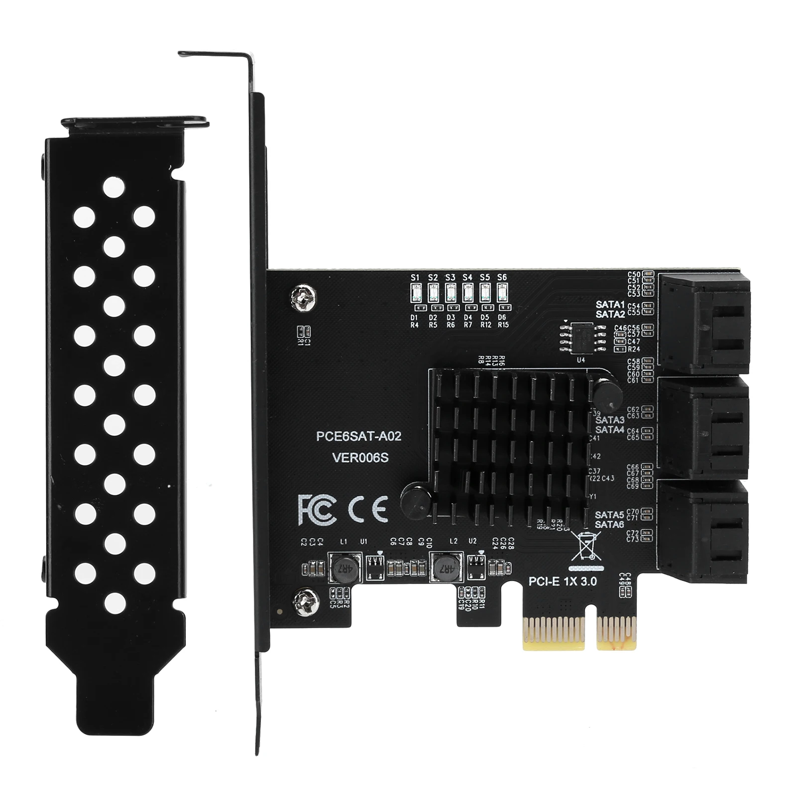 

Плата расширения 6G Карта расширения электронных компонентов PCI‐E до 6-портового жесткого диска SATA3.0 6G ASM1166 Master GEN3 1 интерфейс
