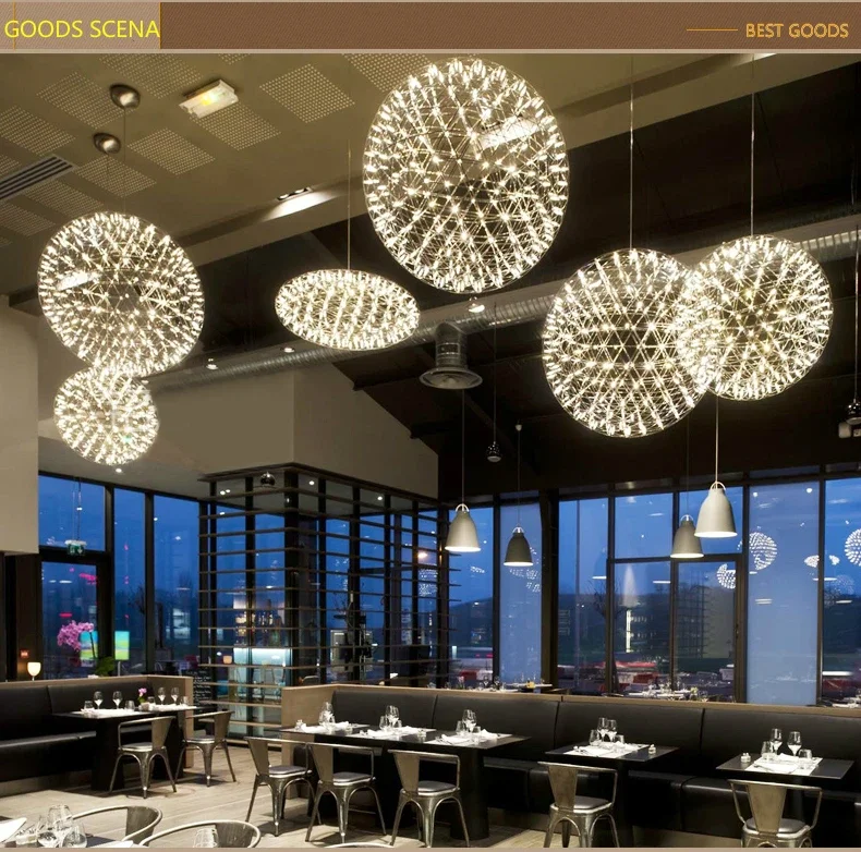 Imagem -03 - Loft Spark Ball Luzes Led Breve Luminária Candelabro Fogo de Artifício Aço Inoxidável Lobby Lustre Lâmpada Pingente Modern Home Deco