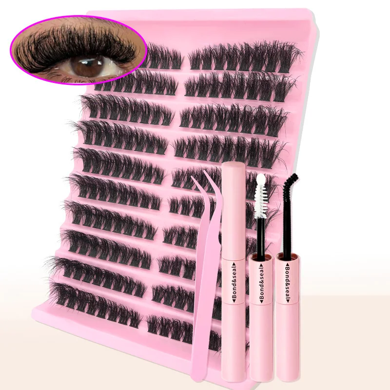 DIY wimperverlengingsset Individuele wimpercluster Mix wimperclusters met wimperbinding en afdichting en wimperaccessoires