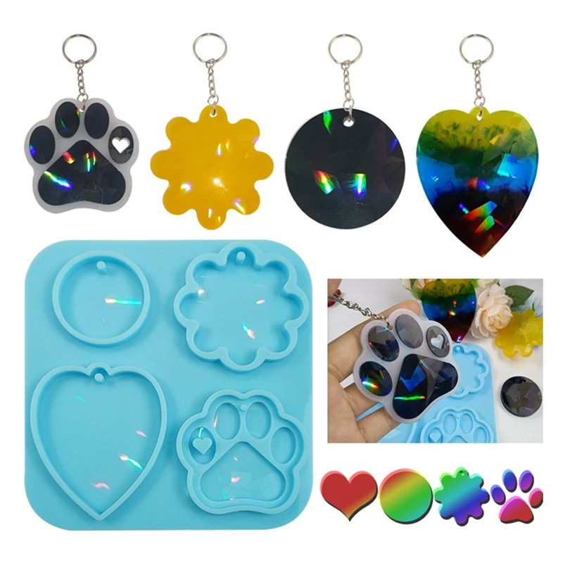 1Piece Blue DIY Craft Casting Tool Holographic Light And Shadow Keychain Crystal Epoxy Resin Mold Jewelry Pendant Silicone Mould