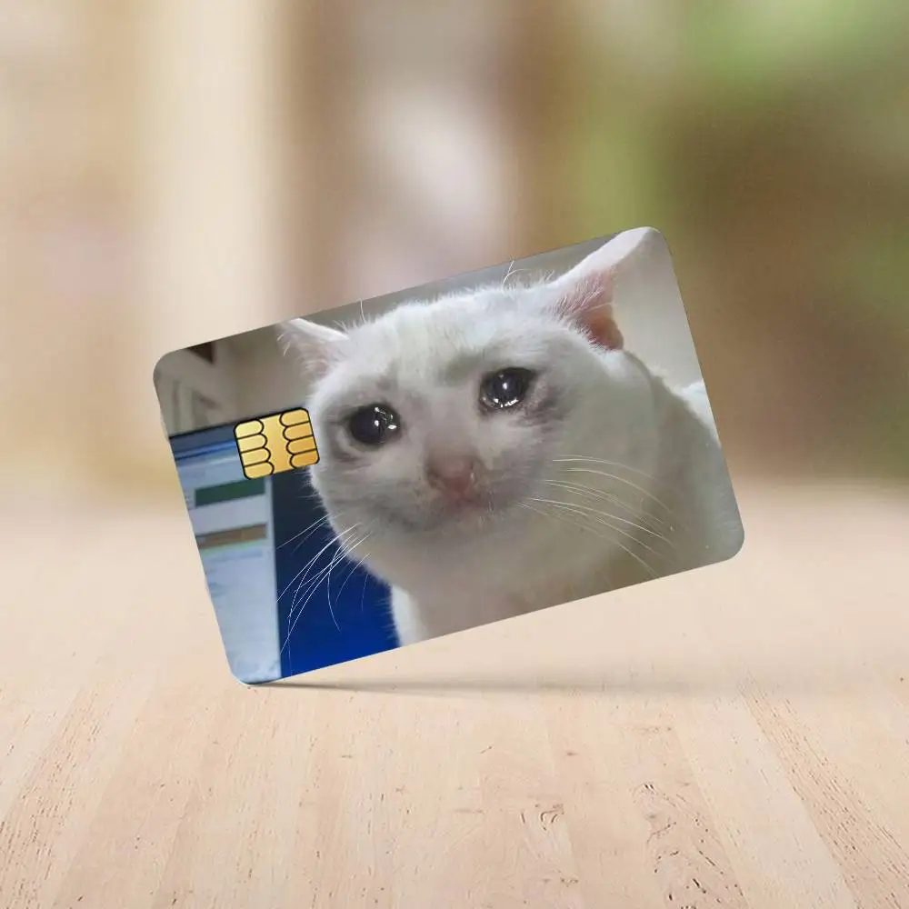 Triste llorando divertido gato lindo tarjeta de crédito pegatinas piel para banco autobús Metro 4 Uds cubierta película regalo