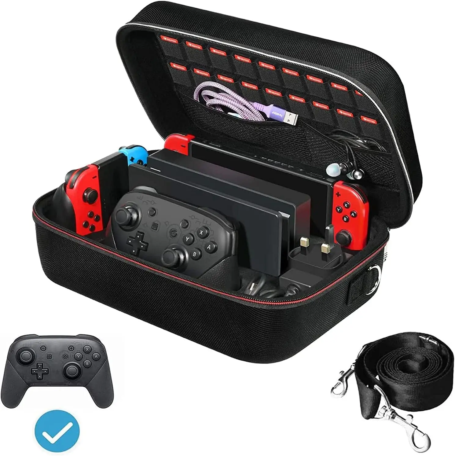 Black Deluxe Travel Case for Nintendo Switch & Switch OLED - Durable, Spacious Bag for Console, Dock, Joy-Cons, Accessories