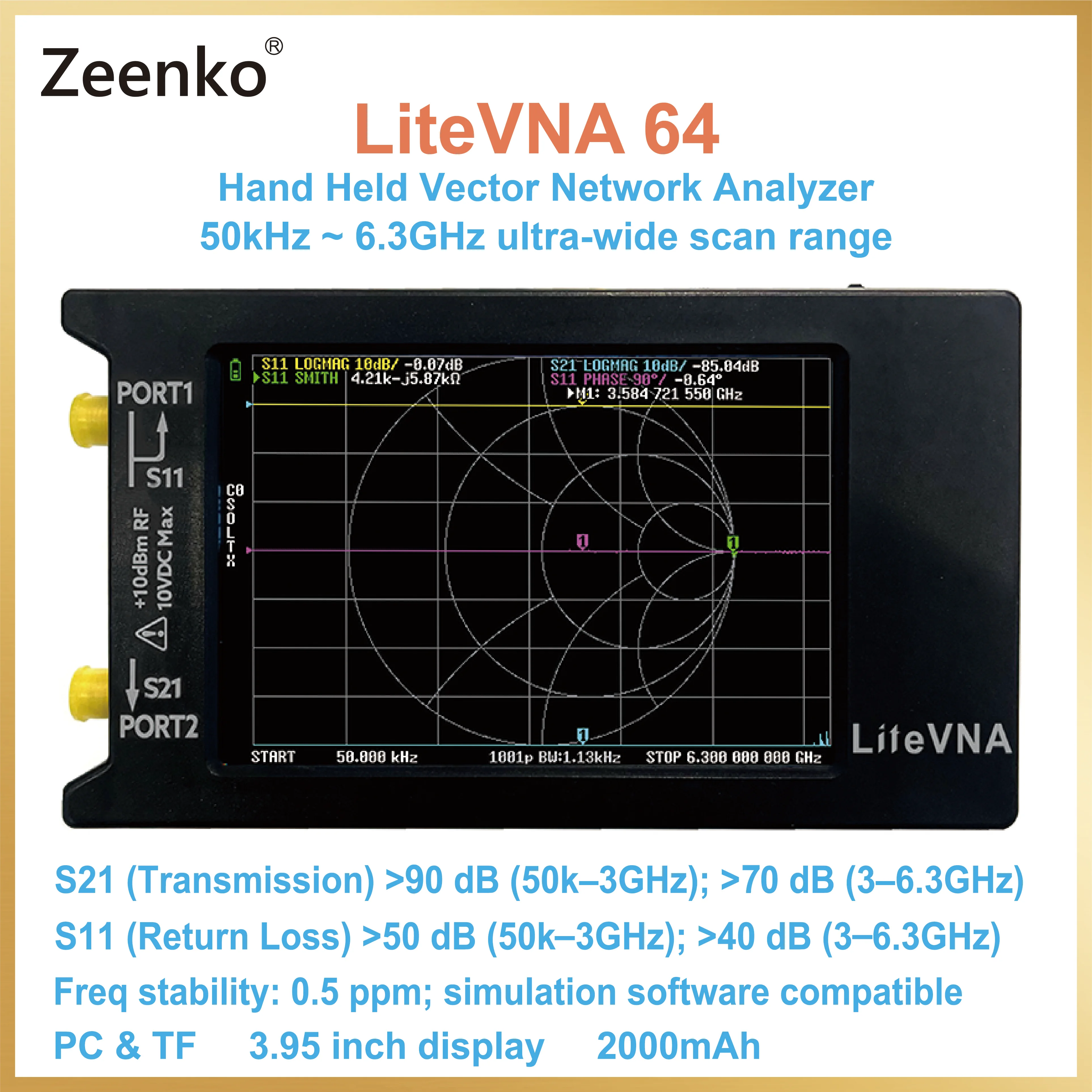 Zeenko LiteVNA 64 Version 0.3.3 Hand Held Vector Network Analyzer