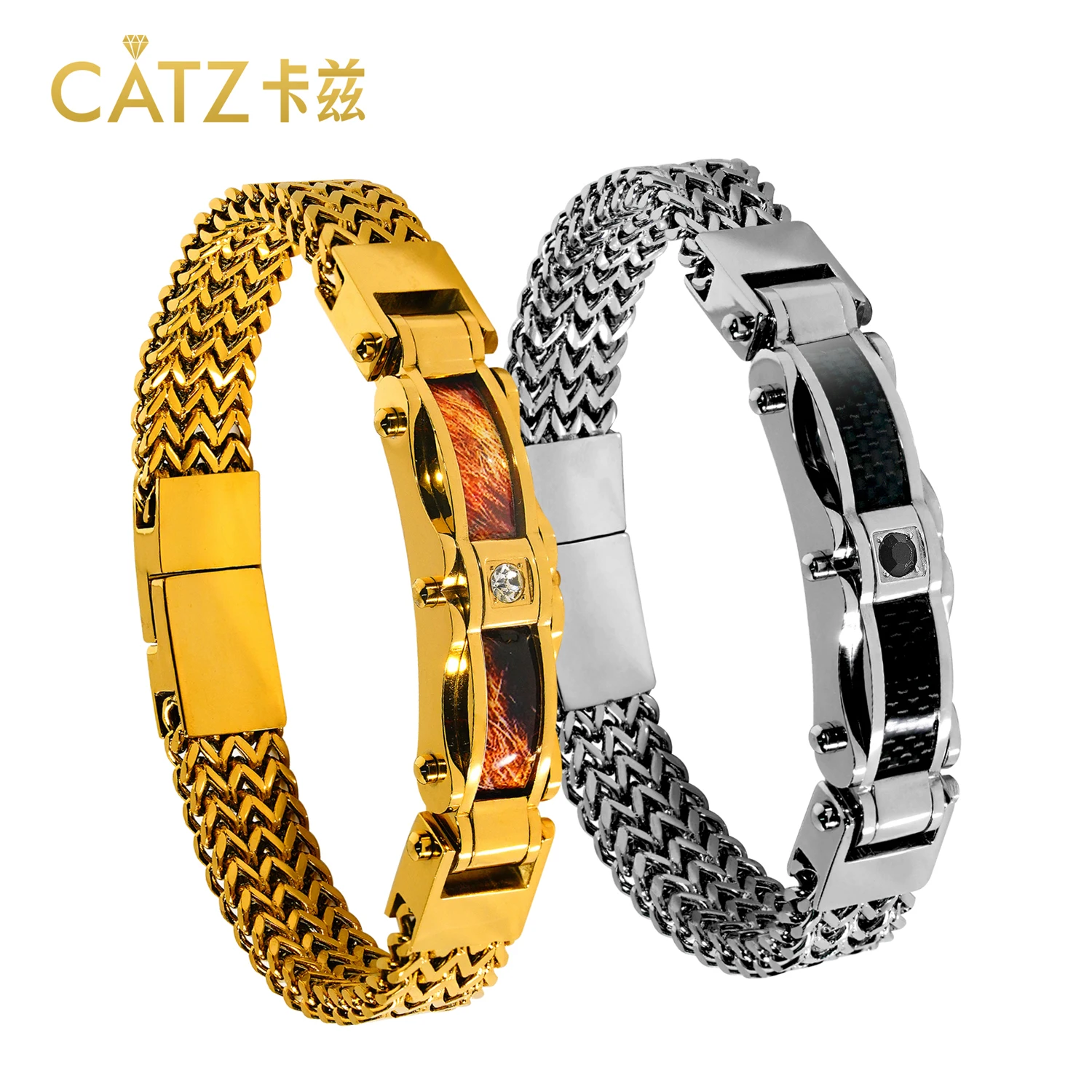 

CATZ High-Quality Stainless Steel Bracelet 21 Cm Inlaid With Large-Grained Zircon, Waterproof Men'S Jewelry For Business Wear
