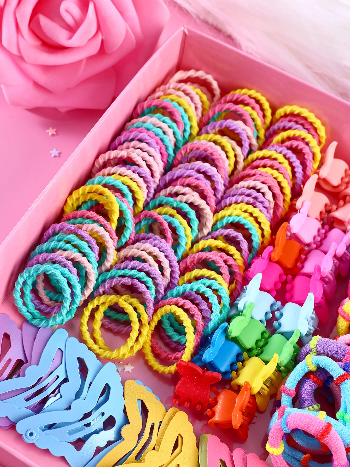 1136pcs Hair Accessories Set for Girls Candy Butterfly Hair Clip Elastic Ponytail Holders Rubber Band Small Flower Hair Claws