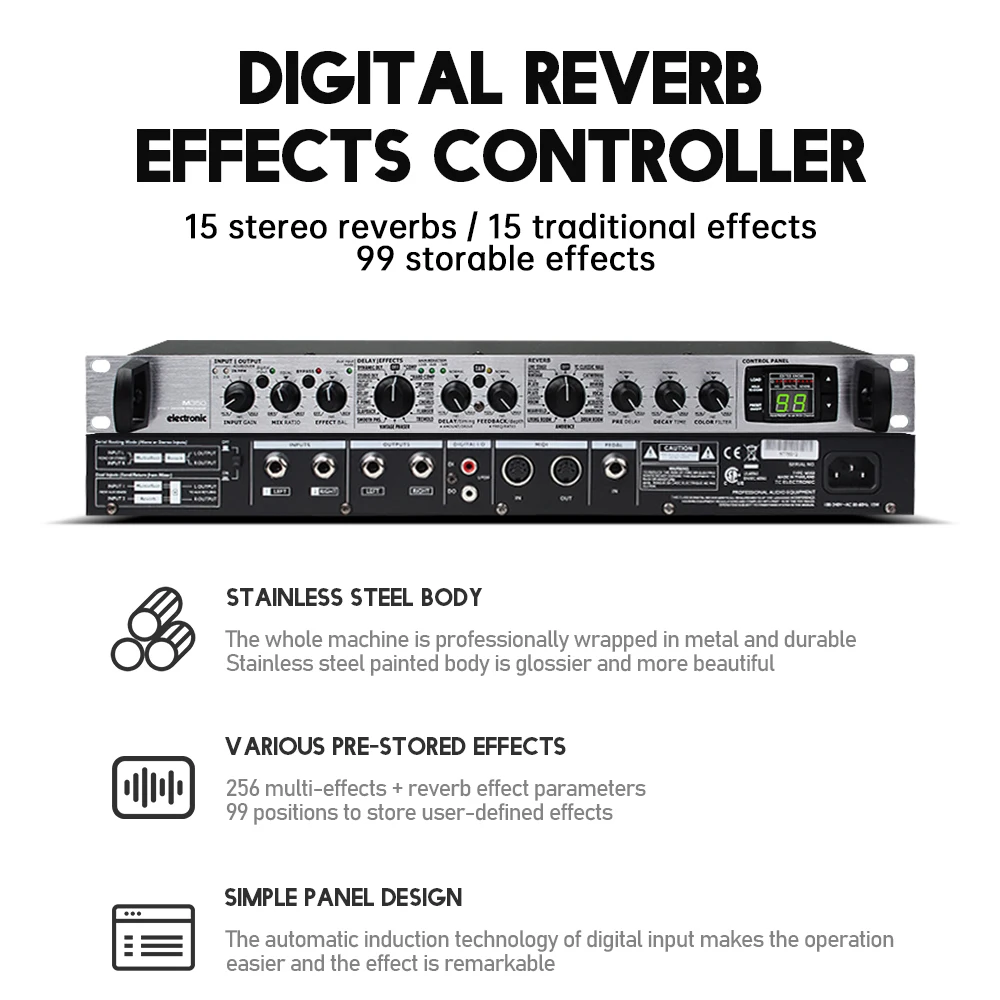 M350 전문 보컬 이펙터 스테레오 리버브 컨트롤러, DJ 무대 공연, 야외 회의 듀얼 엔진 디지털 프로세서
