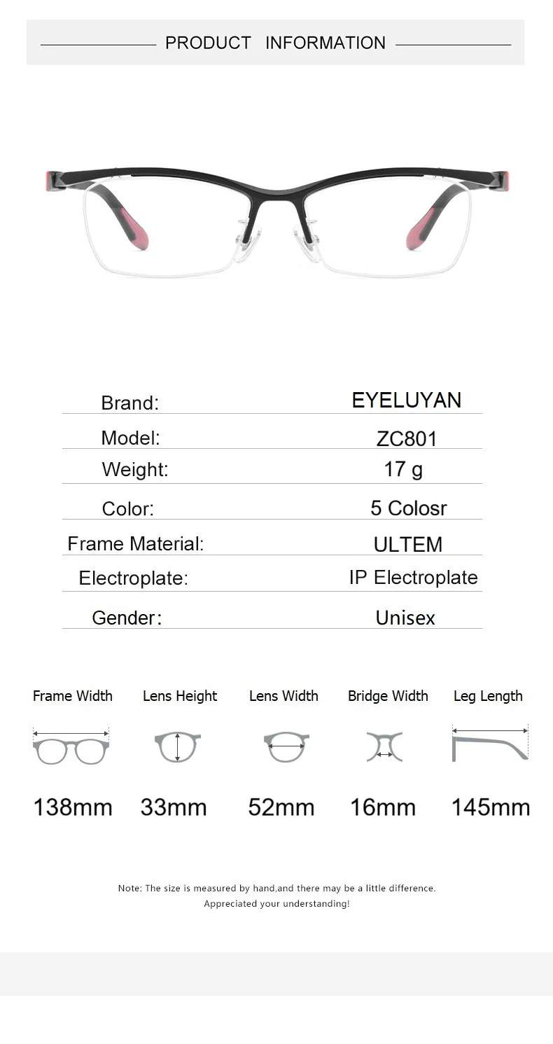EYELUYAN Modische Sportliche Halbrandlose Optische Myopie-Brille Hochwertiger Halbrandloser Brillenrahmen 801 – Detail 3