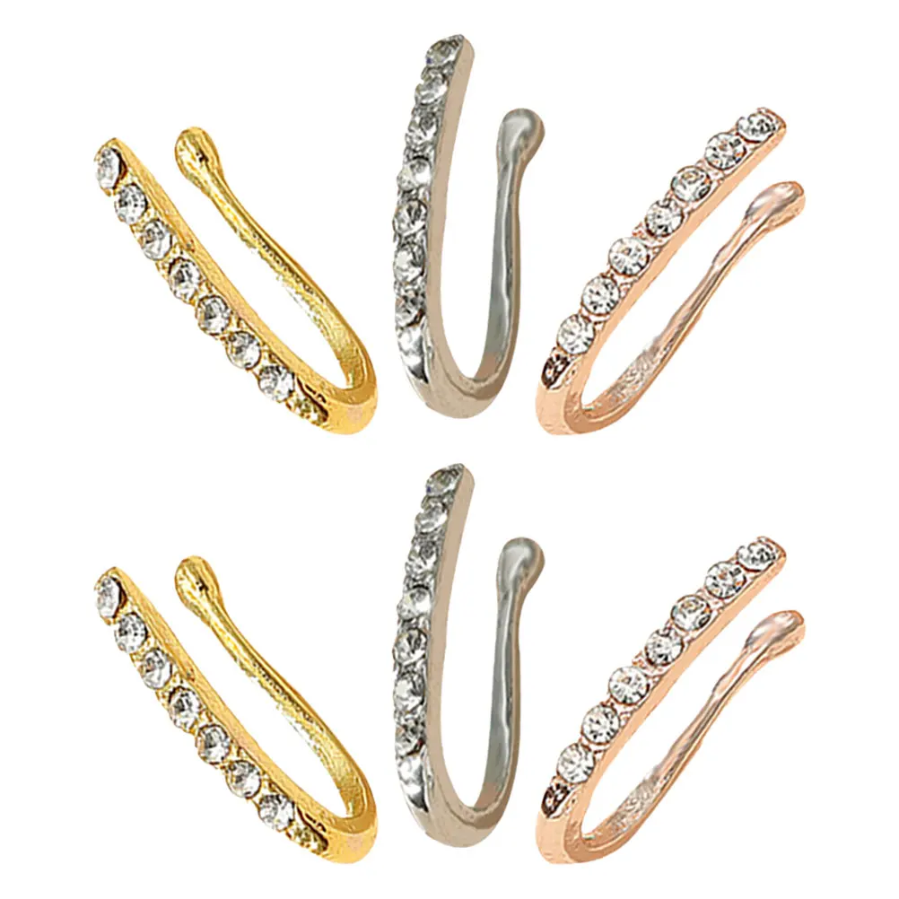 6 قطع عصرية على شكل حرف U بدون ثقب الأنف خواتم حجر الراين الجلد-مجوهرات للنساء والرجال قابلة لإعادة الاستخدام غير مثقوبة وهمية