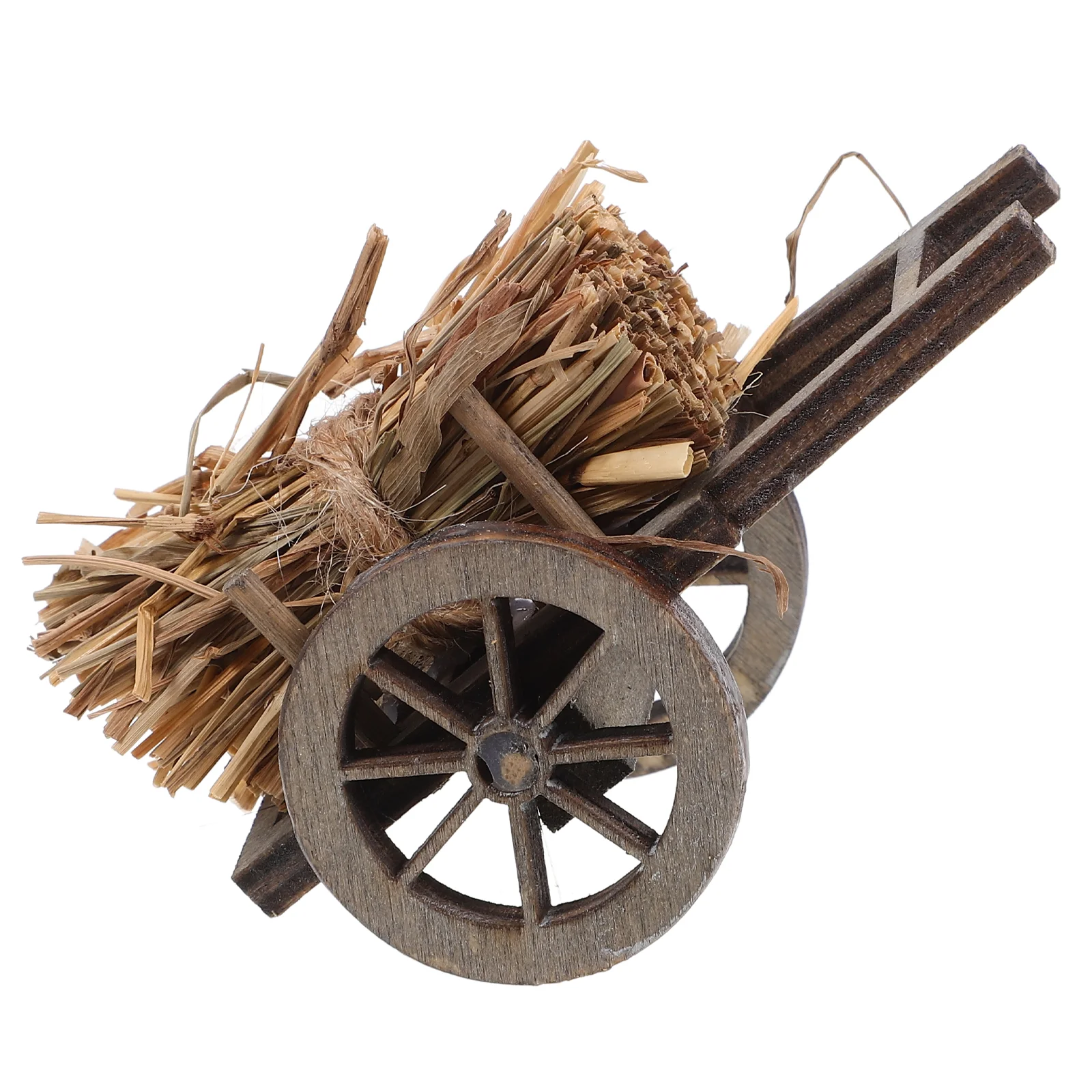 

Garden Micro Landscape Decor Cart Dolls Playset Miniature Hay Straw Small Wheelbarrow Prop Model Wood Bale