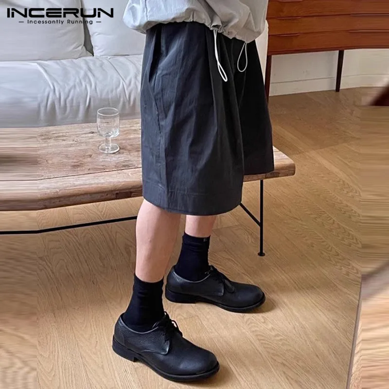 INCERUN Men Shorts Solid Color Button Pockets Loose Casual Men Bottoms Streetwear Summer 2024 Pleated Fashion Male Shorts S-5XL