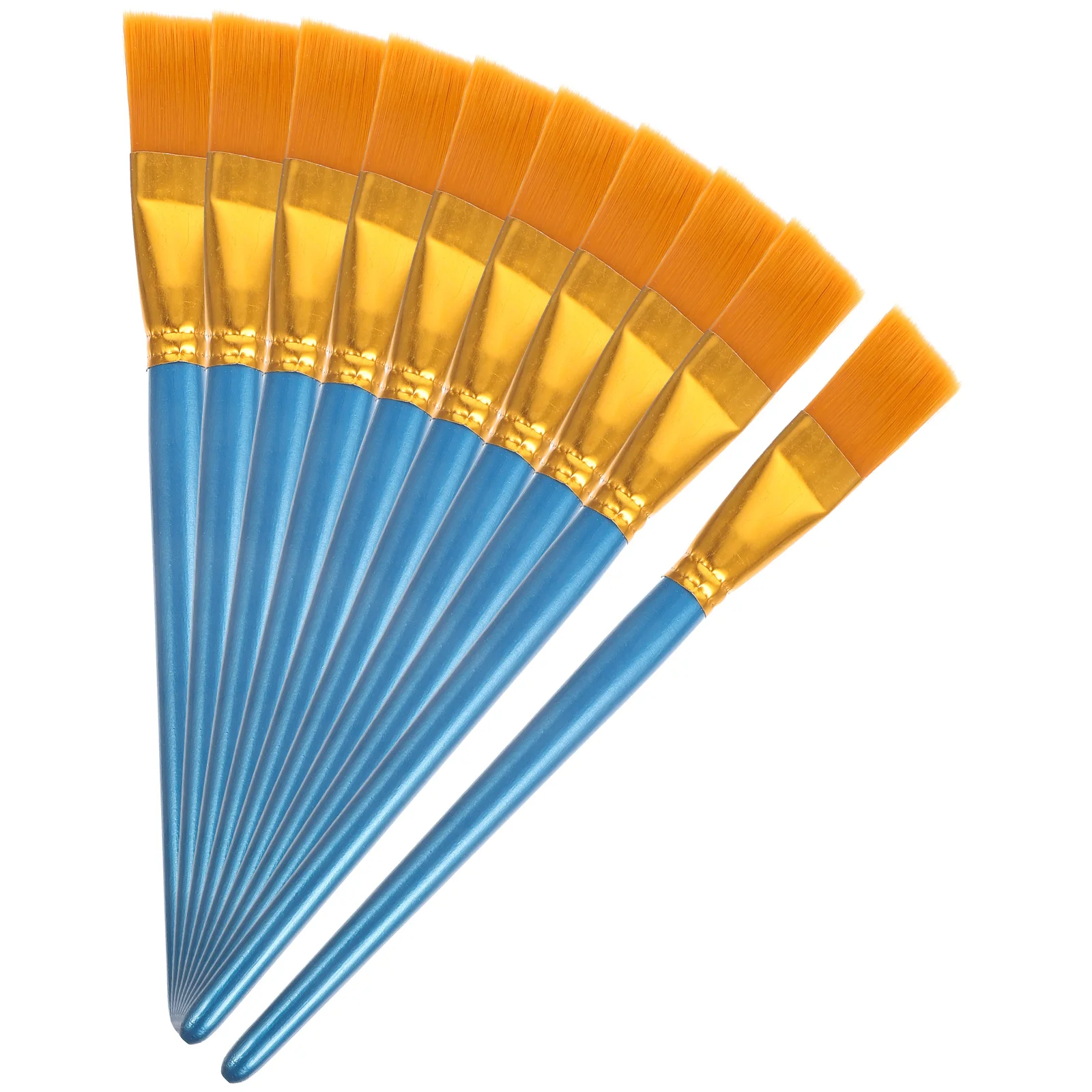 

10pcs Brushes Set Acrylic Watercolor Oil Painting Supplies Blue Gold H Student Art Nylon Flat Tips Paintbrush Tip