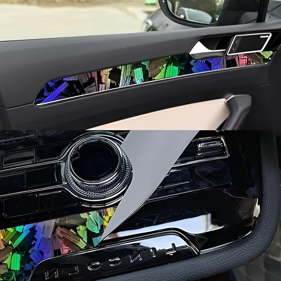 Rainbow Holographic Forged Carbon Glossy Laser Wrap Vinyl Motorcycle Stickers Forged Carbon Fiber Car Body Color Change Film view 6
