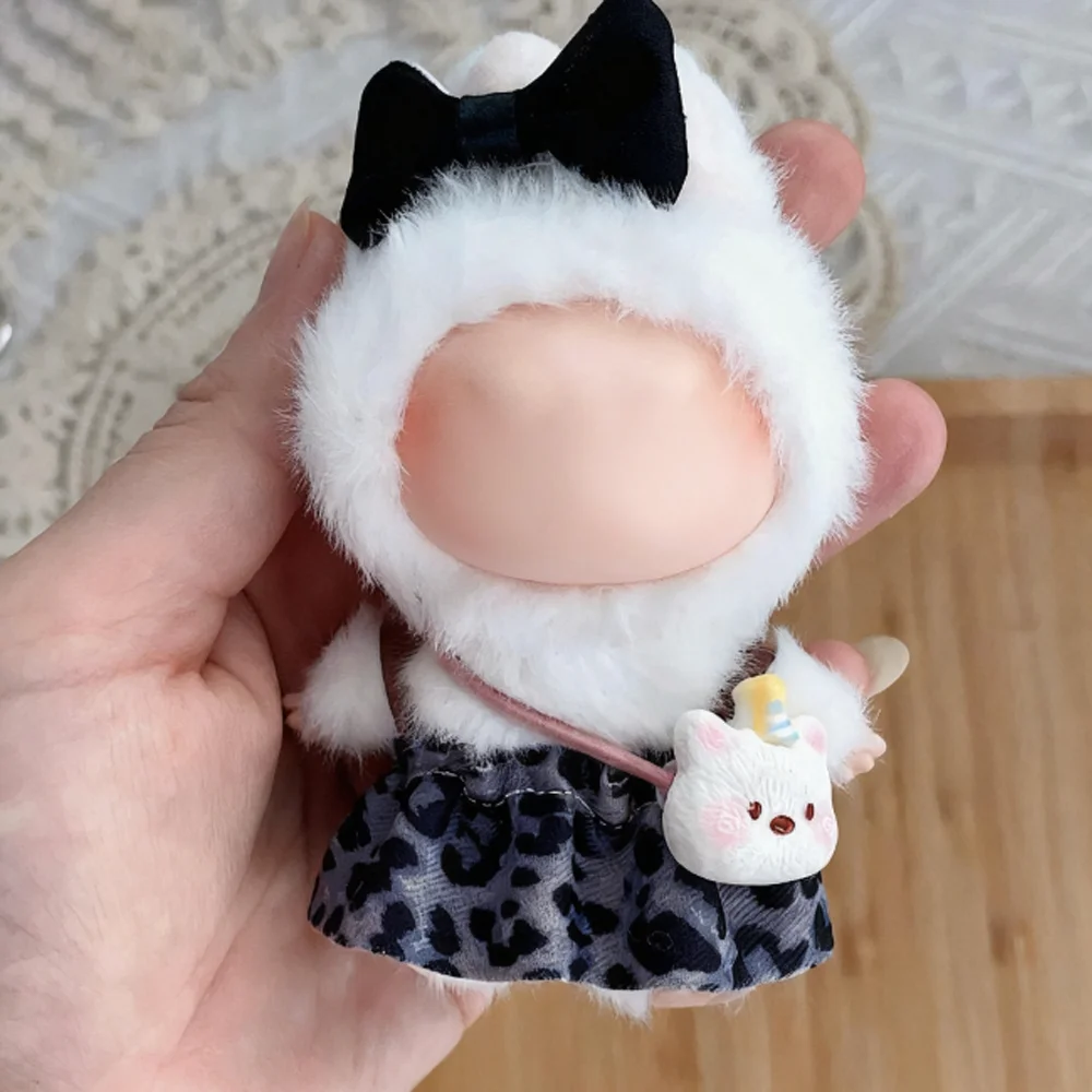 Ubranka dla lalek 10 cm dla Labubu 4.0, wzór w panterkę, luksusowe designerskie stroje dla lalek, spódnica, zestaw ubrań.