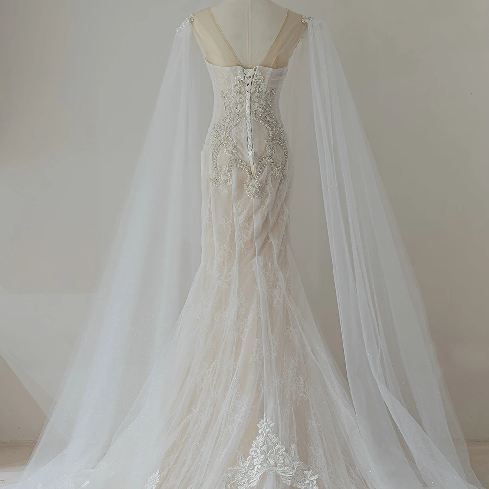 Fabrik Großhandel Förderung Hochzeit Kleid Angepasst Elegante Hochzeit Meerjungfrau High Neck Perlen Backless Vestido Noiva QW01913