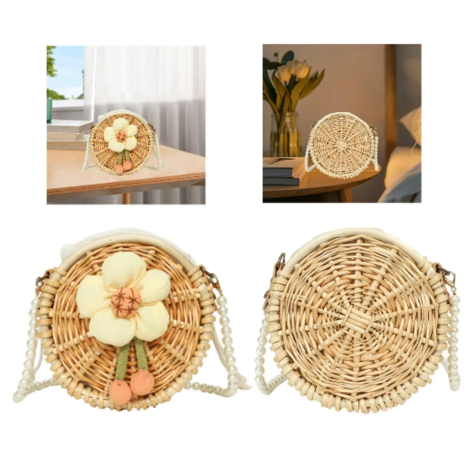 Round Rattan Bag for Women, Crossbody for Summer Adventures