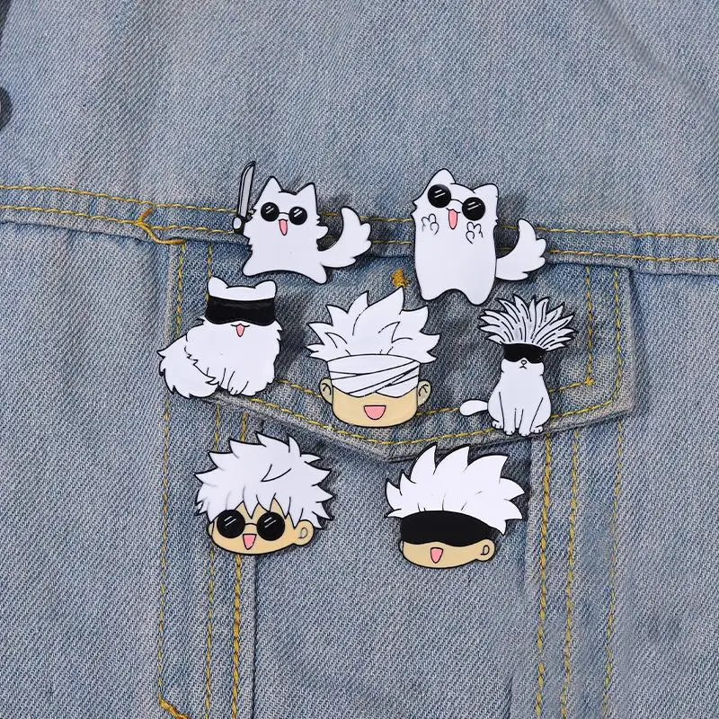 Enamel Pin Kawaii Anime Role Eye Mask Cute Manga Brooches Badge Jujutsu Kaisen Anime Accessories For Backpack Gojo Satoru Cats