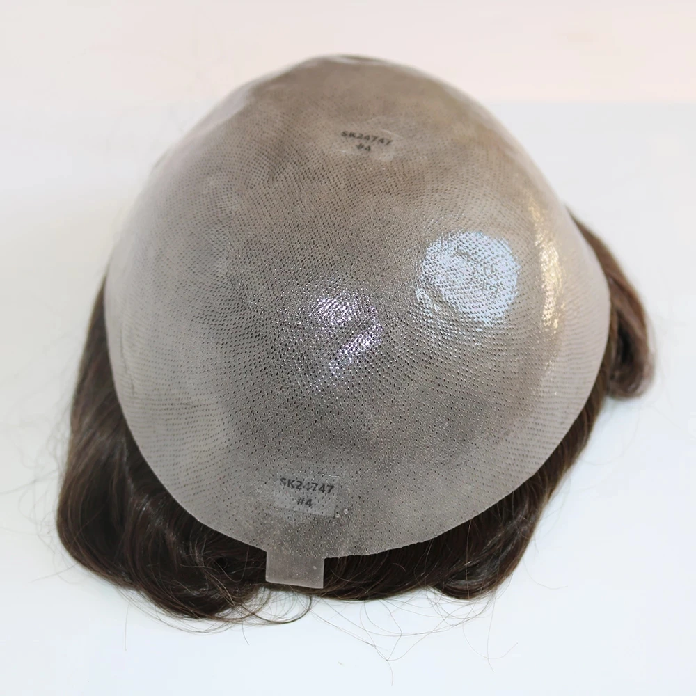 Wig Rambut Manusia Pria Super Tahan Lama Warna Ombre Pirang Madu 30mm Bergelombang, Basis Kulit Mikro Tipis, Toupee Pria dengan Garis Rambut Alami, Sistem Rambut