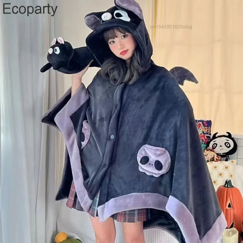 Kawaii Cartoon Bat Plush Pajamas Anime Cloak Sleepwear Costume Halloween Cloak For Adults Winter Pajamas Women Y2k Blanket Cape