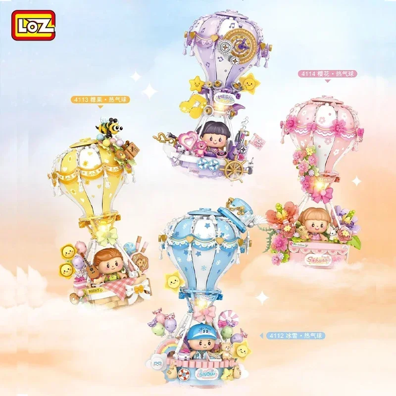 

New LOZ Building Block Originality MIni Cherry Blossom Hot Air Balloon Glowing Desktop Model Decoration Children's Toy Girl Gift