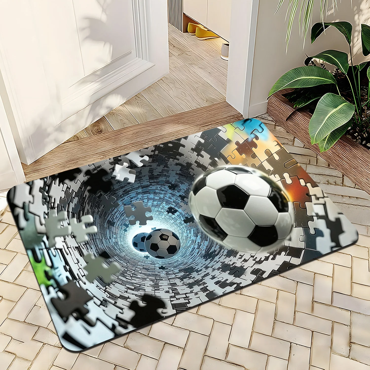 Creative Soccer Visual Puzzle Entrance Mat, Non-Slip Floor Rug for Kitchen Living Room Bedroom, Indoor Outdoor Home Decor