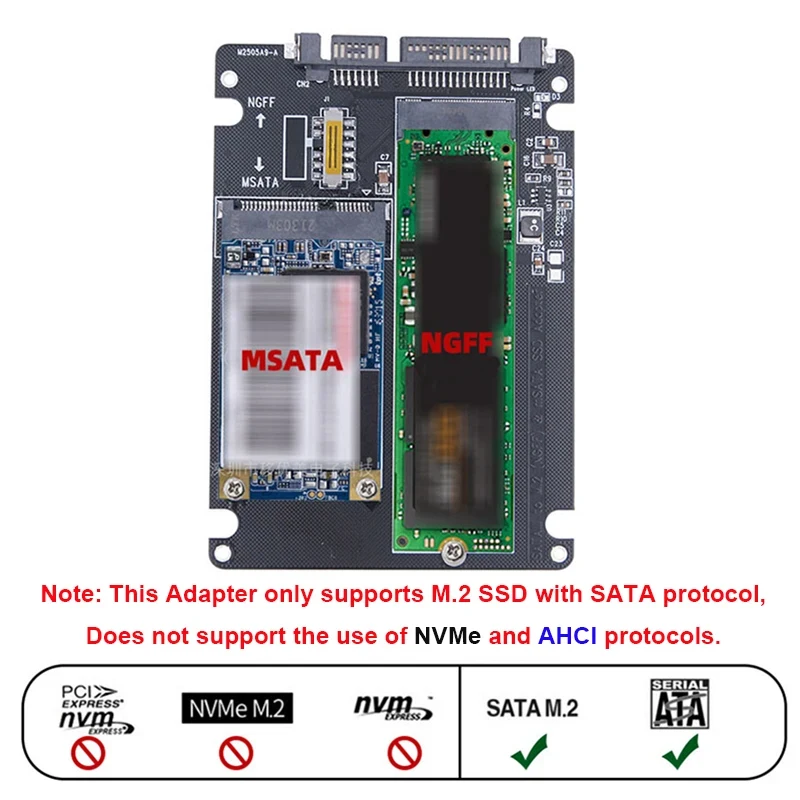 M.2 NGFF & mSATA to SATA 3.0 Dual Mode SSD Adapter Card, Built-in Switch for Protocol Switching, External Hard Drive Enclosure C