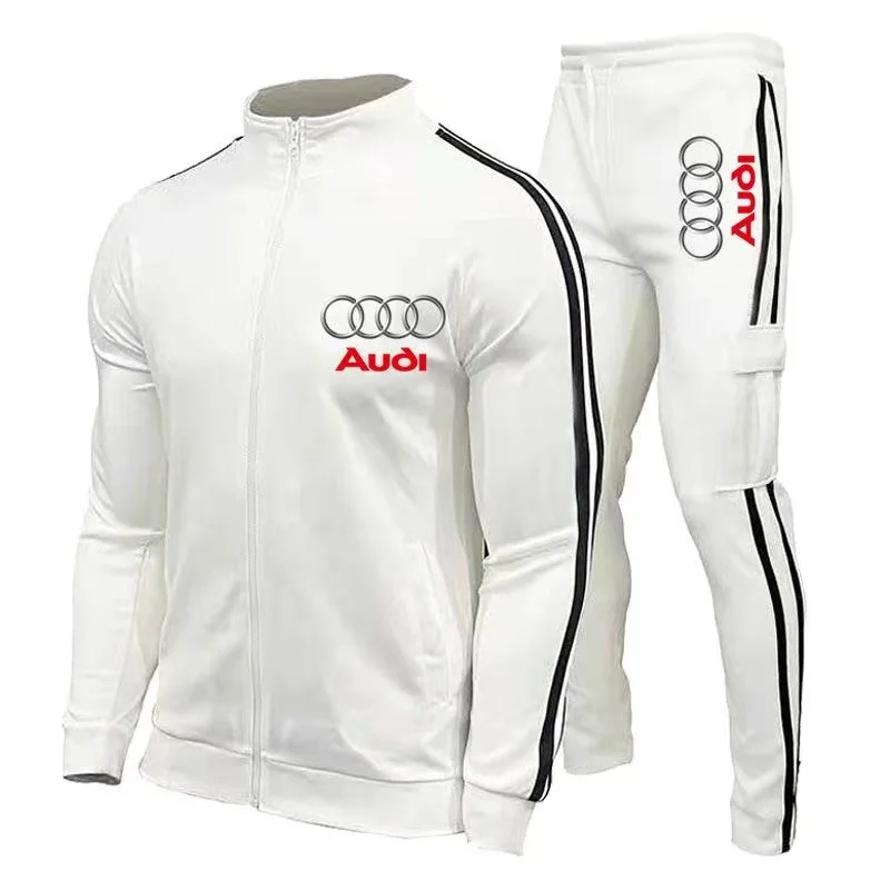 Audi Printed Men's Zipper Hoodie Set Car Fans Street Spring and Autumn Outdoor Cycling Motorcycle Protective Set Two Piece Set 6