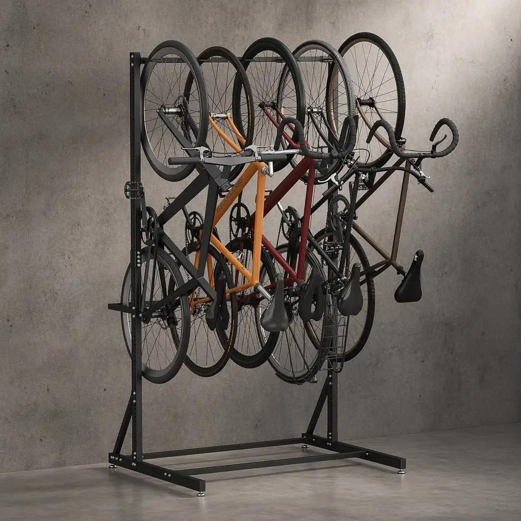 Freestanding Bike Stand Vertical Bike Storage Stand Rack for Garage Indoor Bicycle Organizer with Adjustable Hooks for 5 Bikes