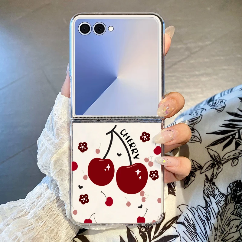 Cute Large Cherry Phone Case For Samsung Galaxy Z Flip7 FE Flip6 Flip5 Flip4 Flip3 PC Folding Cover For Galaxy Z Flip 7 6 5 4 5G
