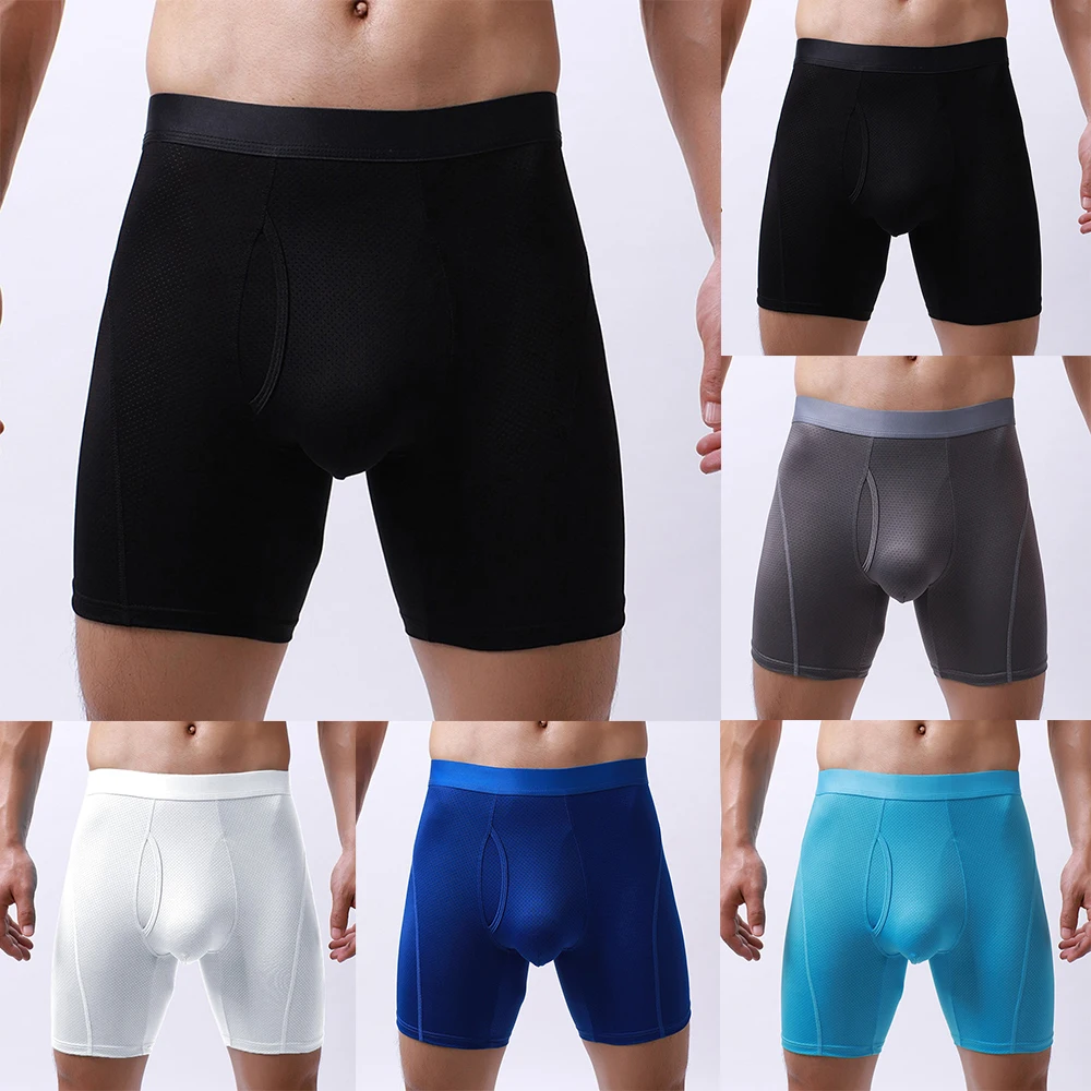 Clothes Men Underwear Longer Panties Pouch Shorts Solid Color.Low Waist Boxer Briefs Length Underwear Long Boxer Men
