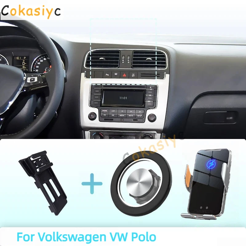 Suporte Magnético para Telefone para Volkswagen VW Polo 2011-2016 2017 2018 com Carregamento Sem Fio e Liberação com Um Toque Qi