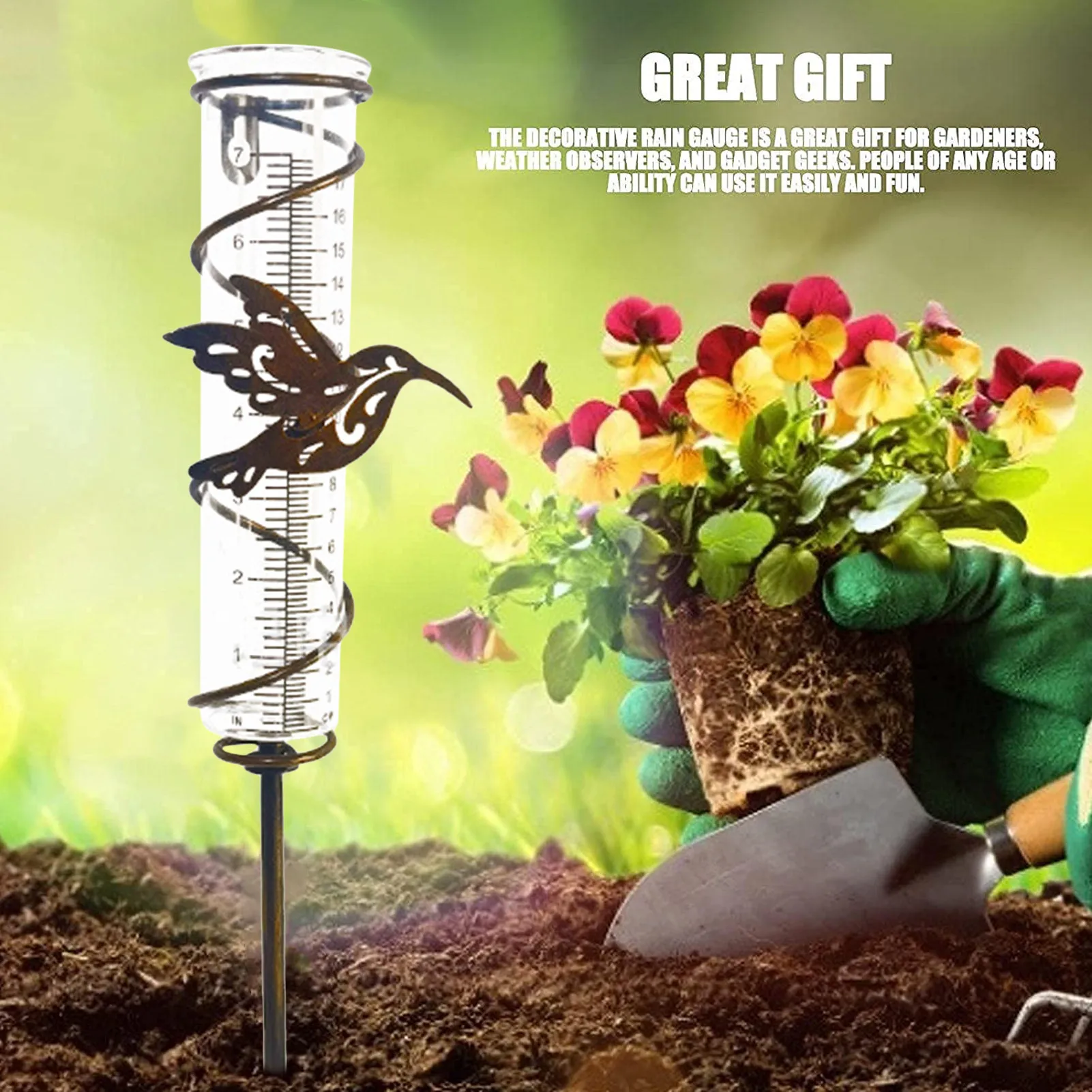 7 Inch Rain GaugeGlass Rain Gauges With Spiral Metal Frame Stake Garden Decorative Novelty Glass Rain Gauge For Garden Patio