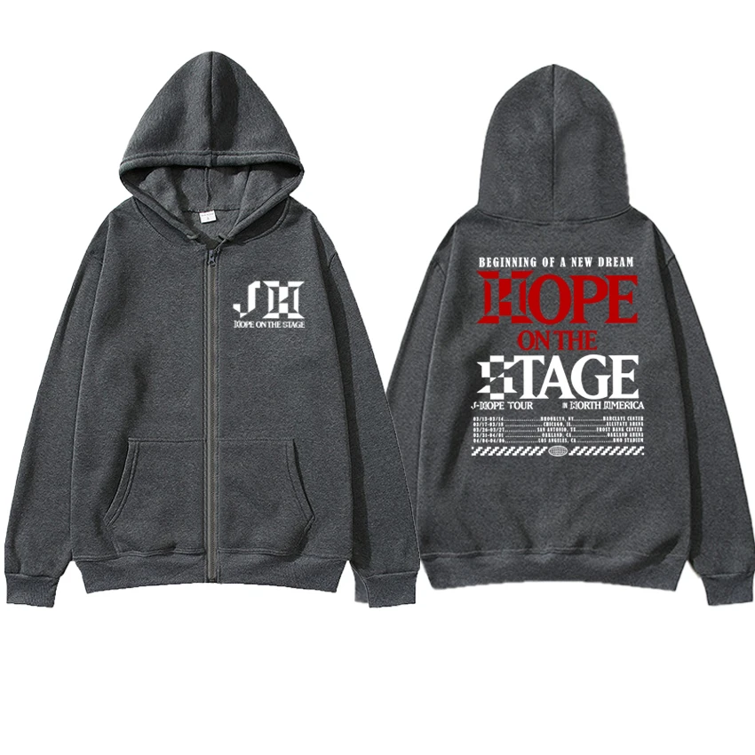 J-hope Hope On The Stage world Tour 2025 Double Sided print Zipper Hoodie Unisex fashion Y2k Sweatshirt Men women Fleece Jacket