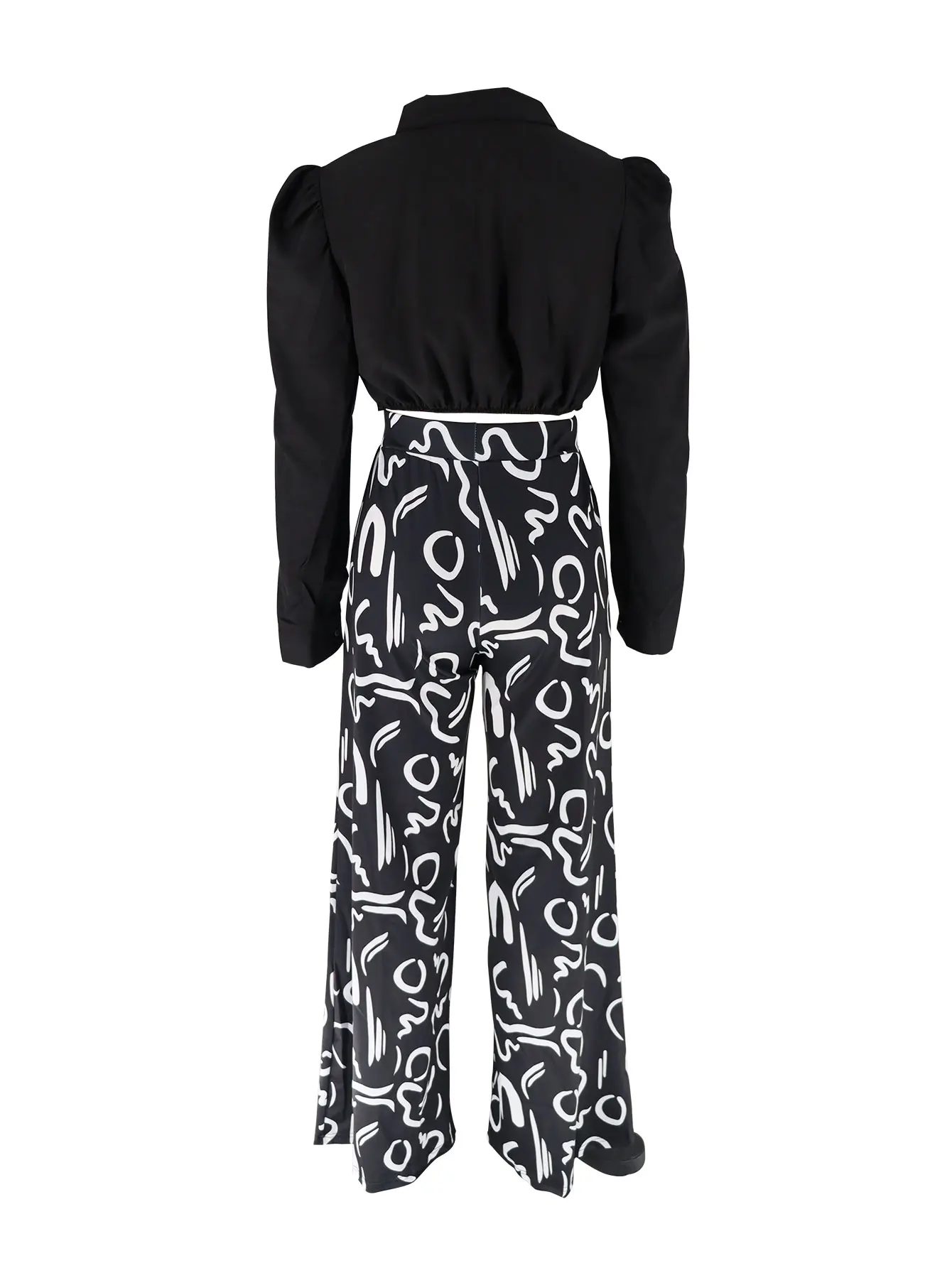 Fashionable Black and White Abstract Pattern Wide-Leg Pants Set - Casual Comfortable Trendy Outfit