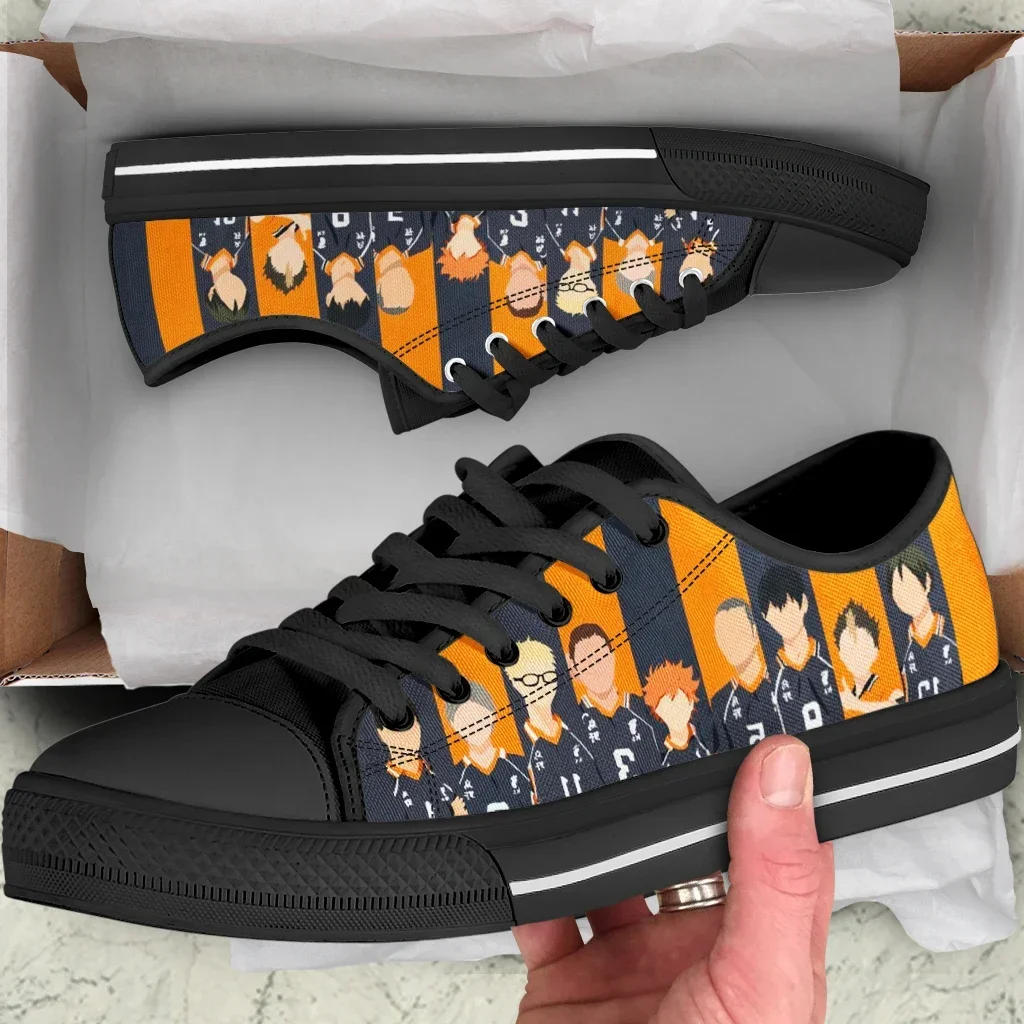 Haikyuu-Baskets à lacets décontractées pour femmes, chaussures en toile noire, style bas