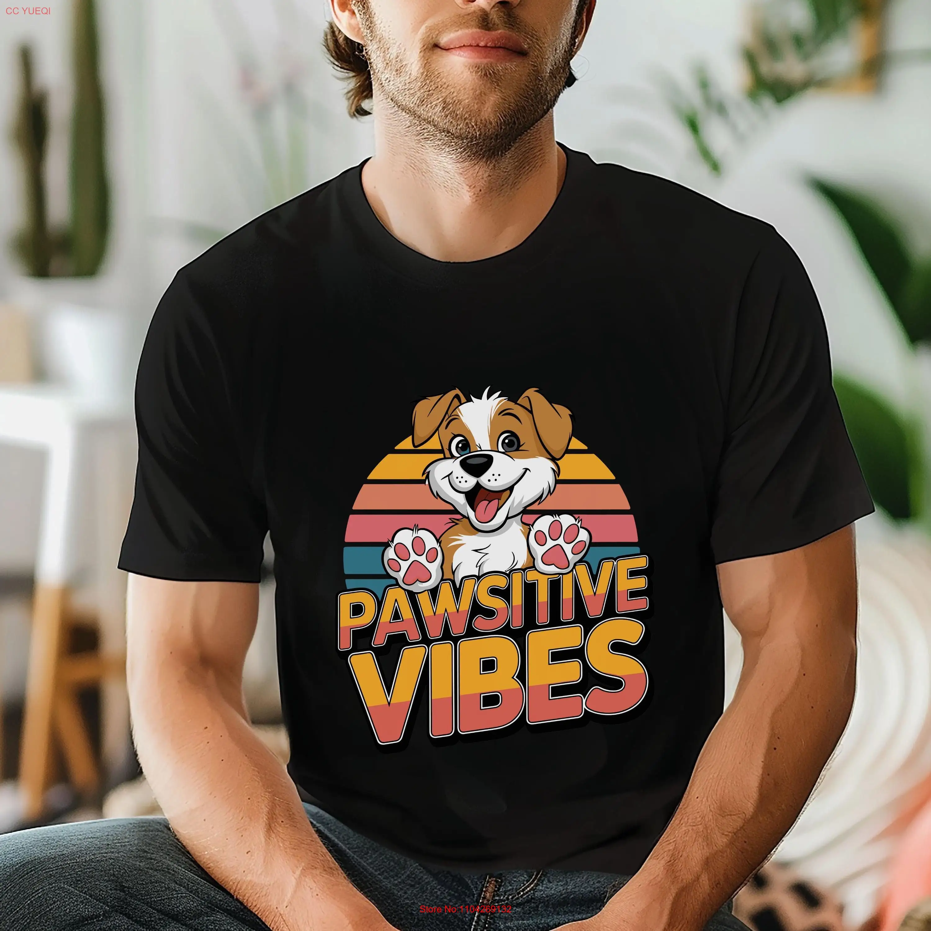 

Cute Dog T Shirt Positive Vibes Funny Lover Animal Pet Apparel long or short sleeves